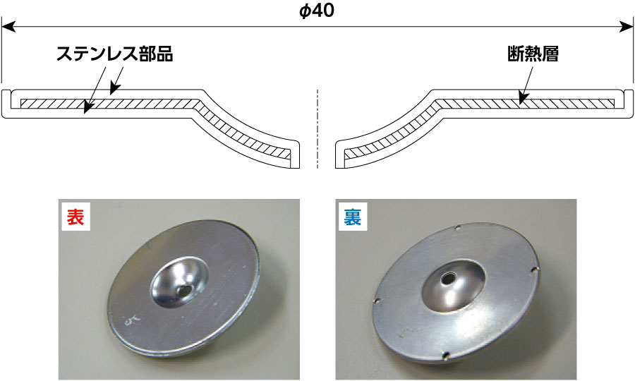 遮熱ハットの断面図、表面／裏面